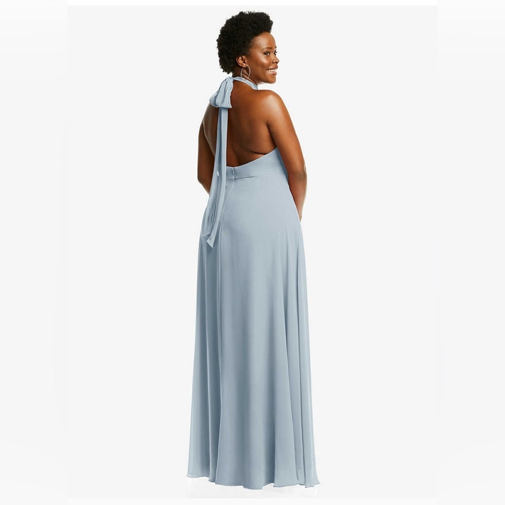 New After Six HIGH NECK HALTER BACKLESS MAXI DRESS IN MIST Size 14R Mist Blue - Picture 6 of 7